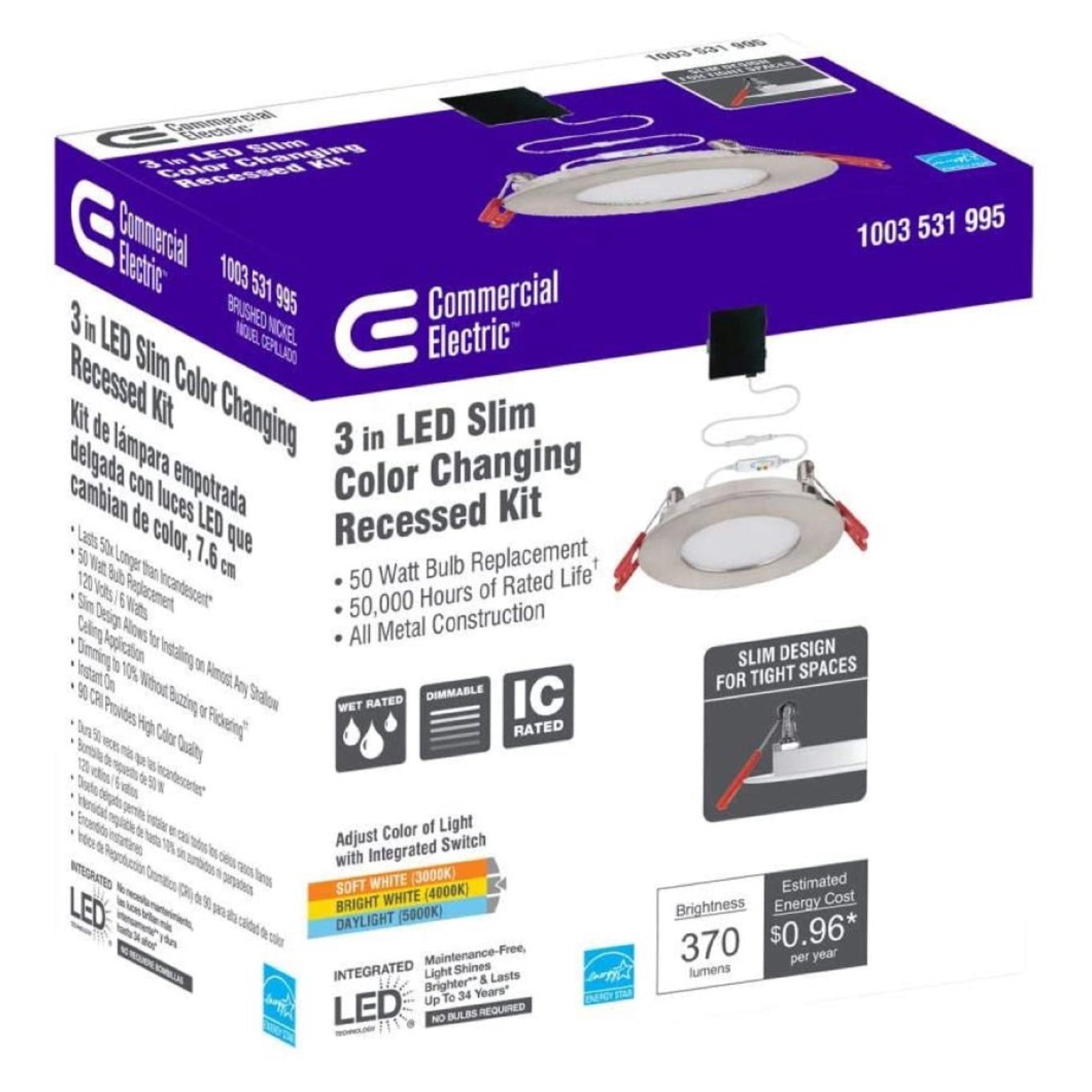 Commercial Electric Ultra Slim Integrated LED 3 in. Color Temp Canless Recessed Light for Kitchen, White