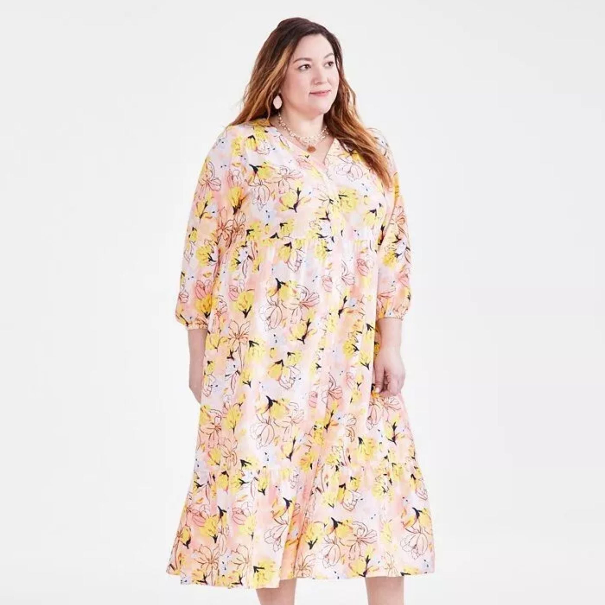 Style & Co Plus Size Floral-Print Tiered Maxi Dress – Arles Floral Pink, Size 2X