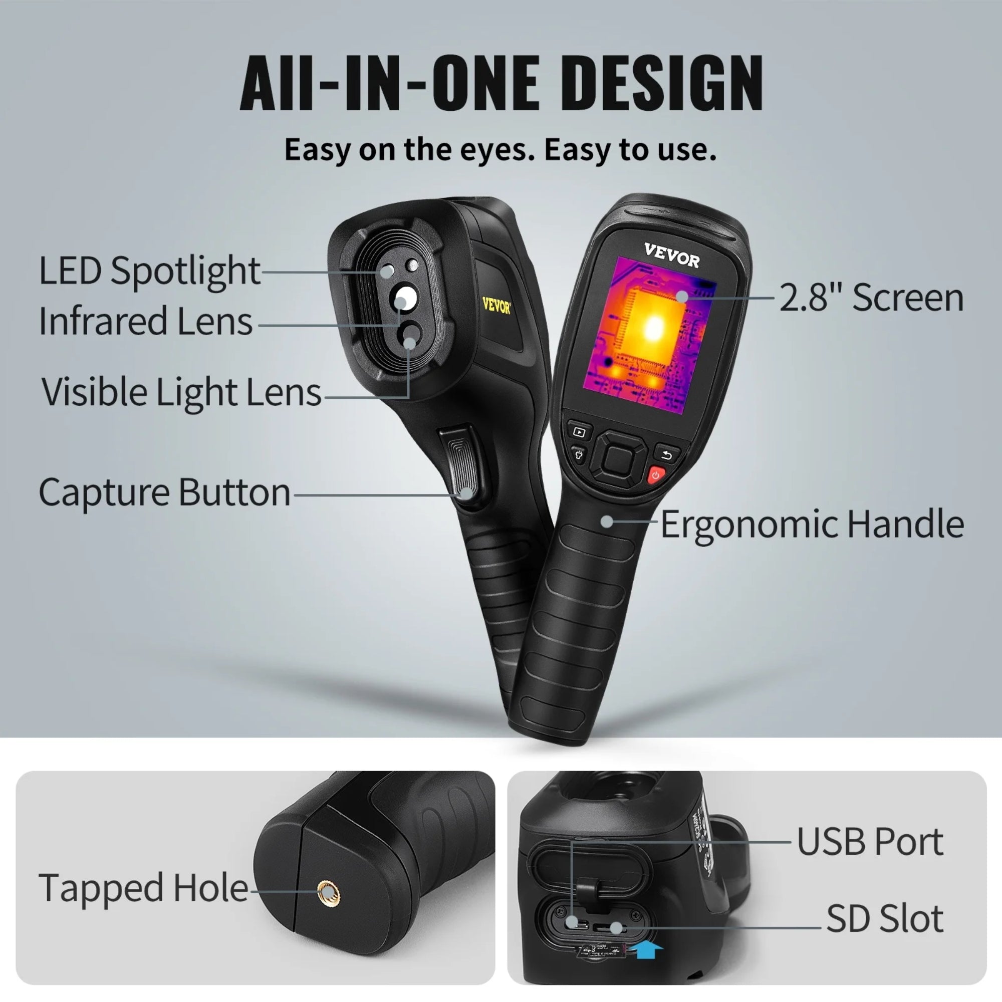VEVOR Thermal Imaging Camera – 240x180 IR Resolution, 2MP Visual Camera, 20Hz Refresh Rate