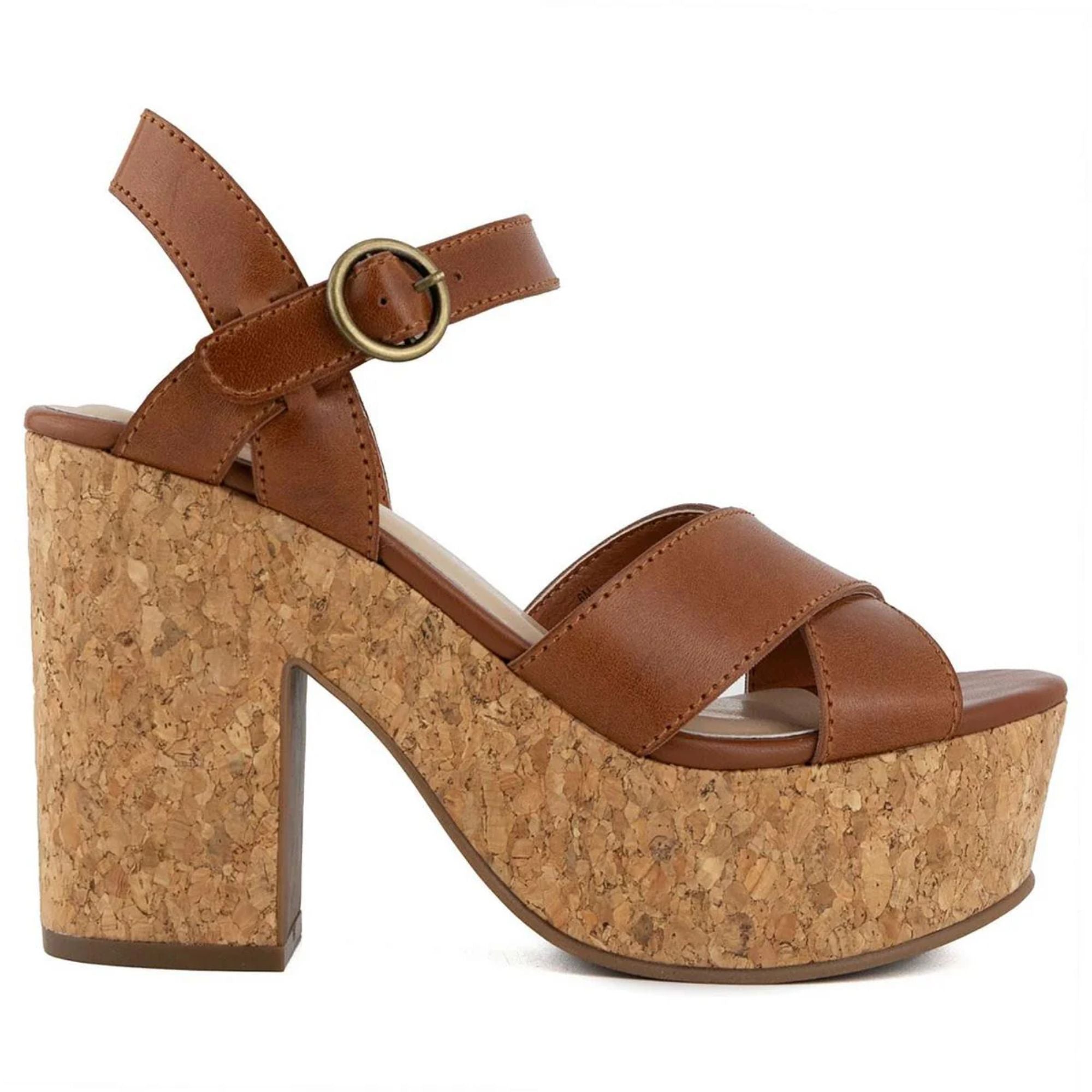 Lydia Women's Faux Leather Ankle Strap Platform Sandals – Brown, Size 7.5M