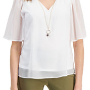 JM Collection Women's Flutter-Sleeve Necklace Top – Bright White, 2XL