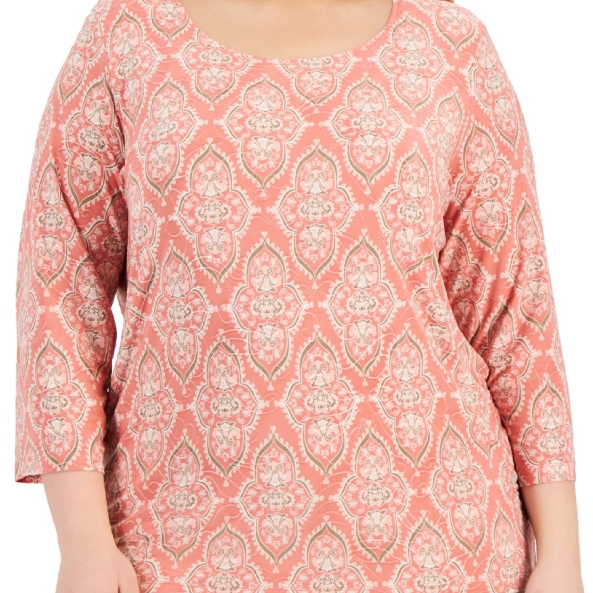 JM Collection Plus Size Medallion Printed Jacquard Top – Burnt Brick Combo, Size - 1X