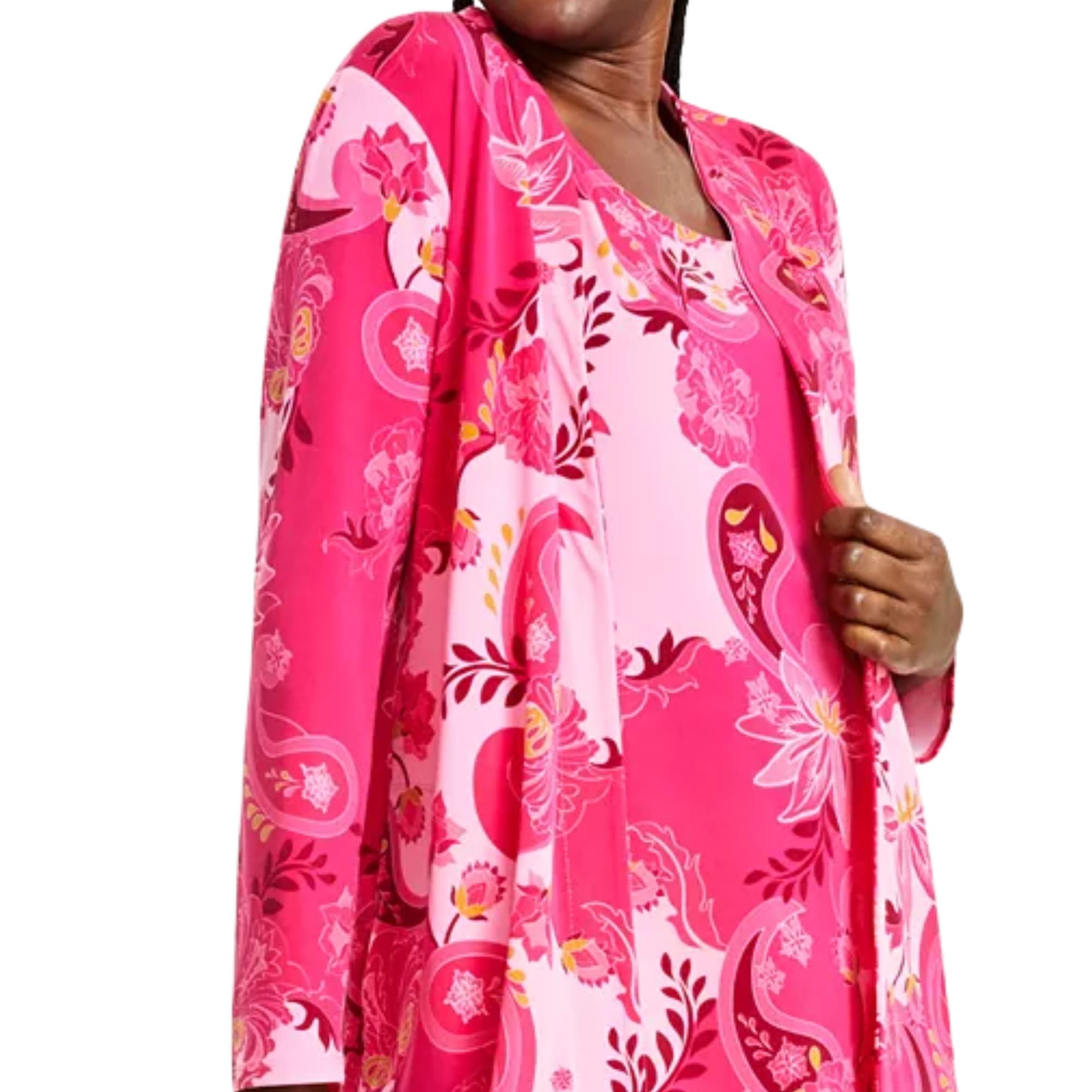 JM Collection Women's Printed Open Front Cardigan – Claret Rose Combo, XL