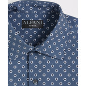 Alfani Men's Geo Print Slim Fit Button-Down Shirt – Blue, Size Large