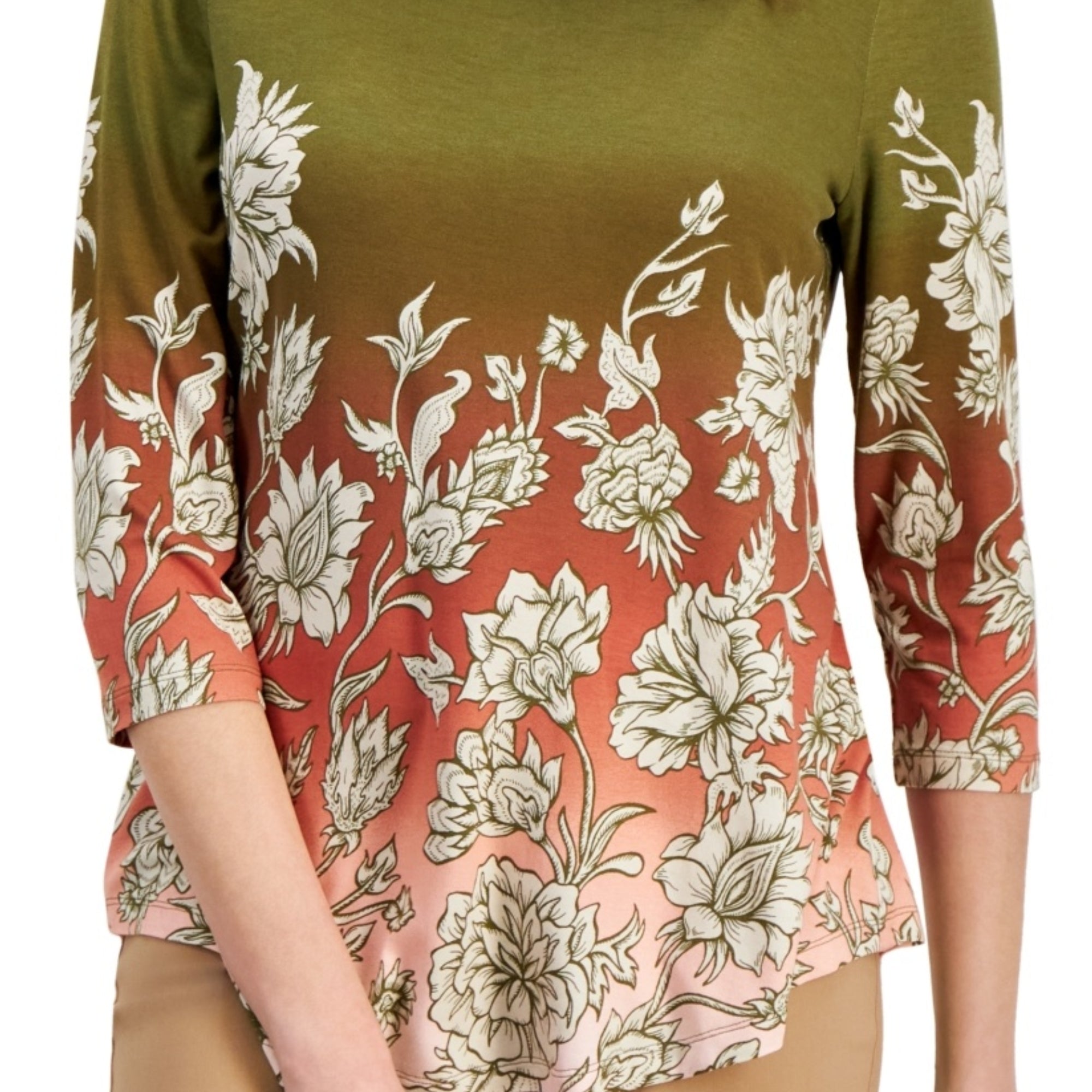 JM Collection Women's Printed 3/4-Sleeve Top – New Avocado Combo, XL