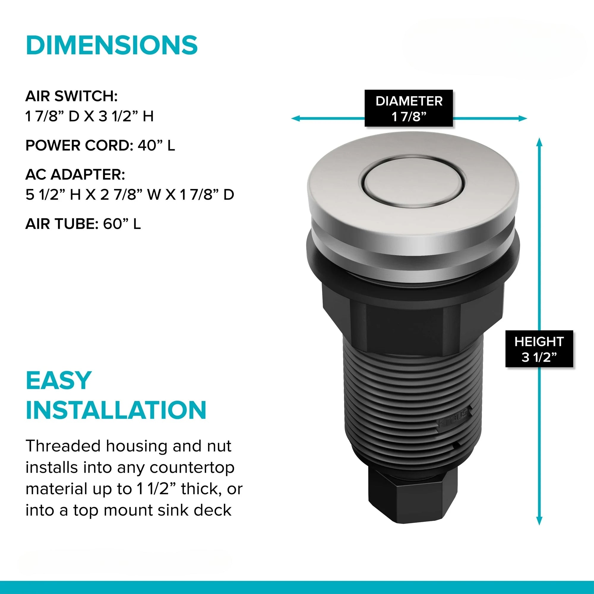 Garbage Disposal Air Switch Kit with Accessories in Spot-Free Stainless Steel