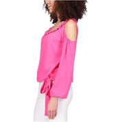 Michael Kors Cold-Shoulder Tie-Cuff Top Pink - Size Xs