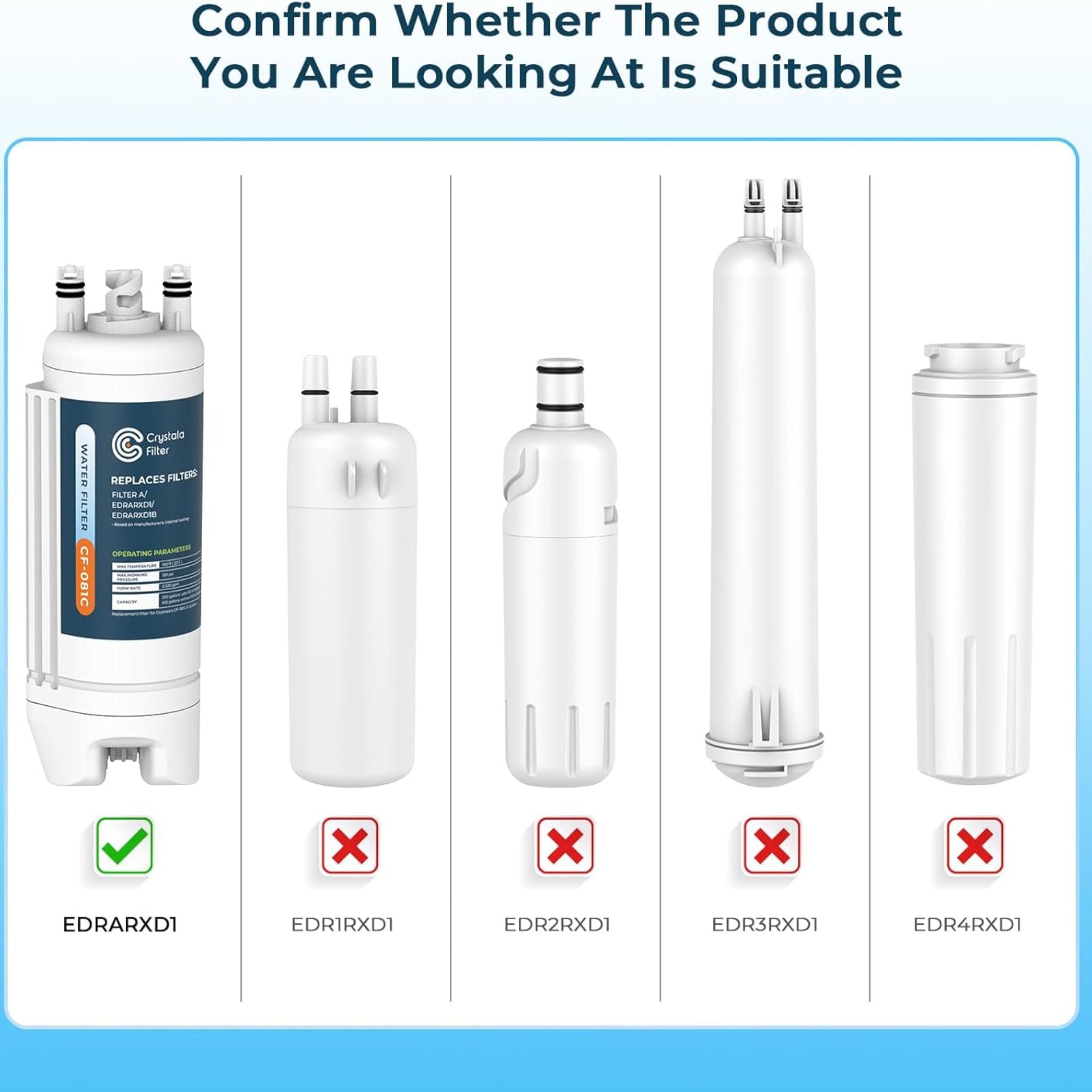 Crystala Filters Refrigerator Water Filter Compatible with Filter A, EDRARXD1, EDRARXD1B (Pack of 2)