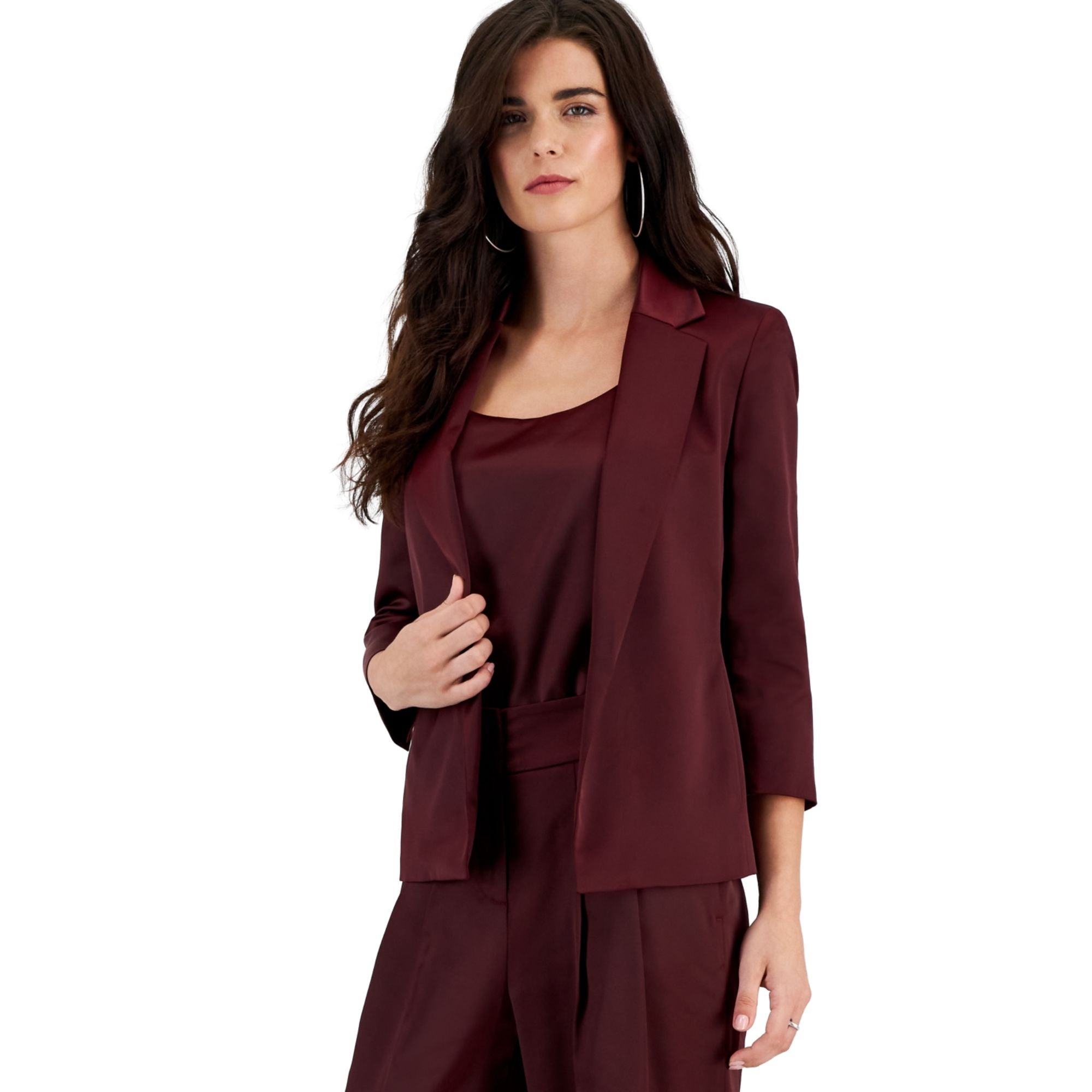 Bar III Women's Plus Size Satin Notched-Collar 3/4-Sleeve Jacket – Carrubo, Size 2XL