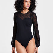 Bar III Women's Lace Bodysuit – Deep Black, XS