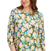 JM Collection Women's Printed Jacquard Swing Top - New Avocado Combo Large