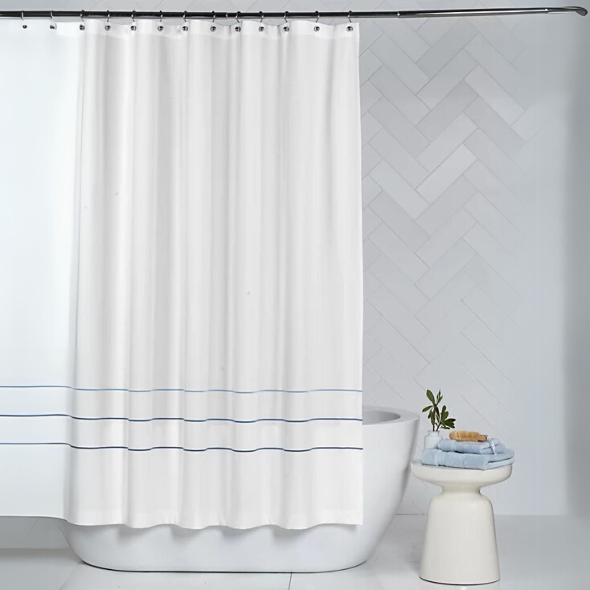 Hotel Collection Borderline Shower Curtain - Charcoal, 72" x 72" NWT