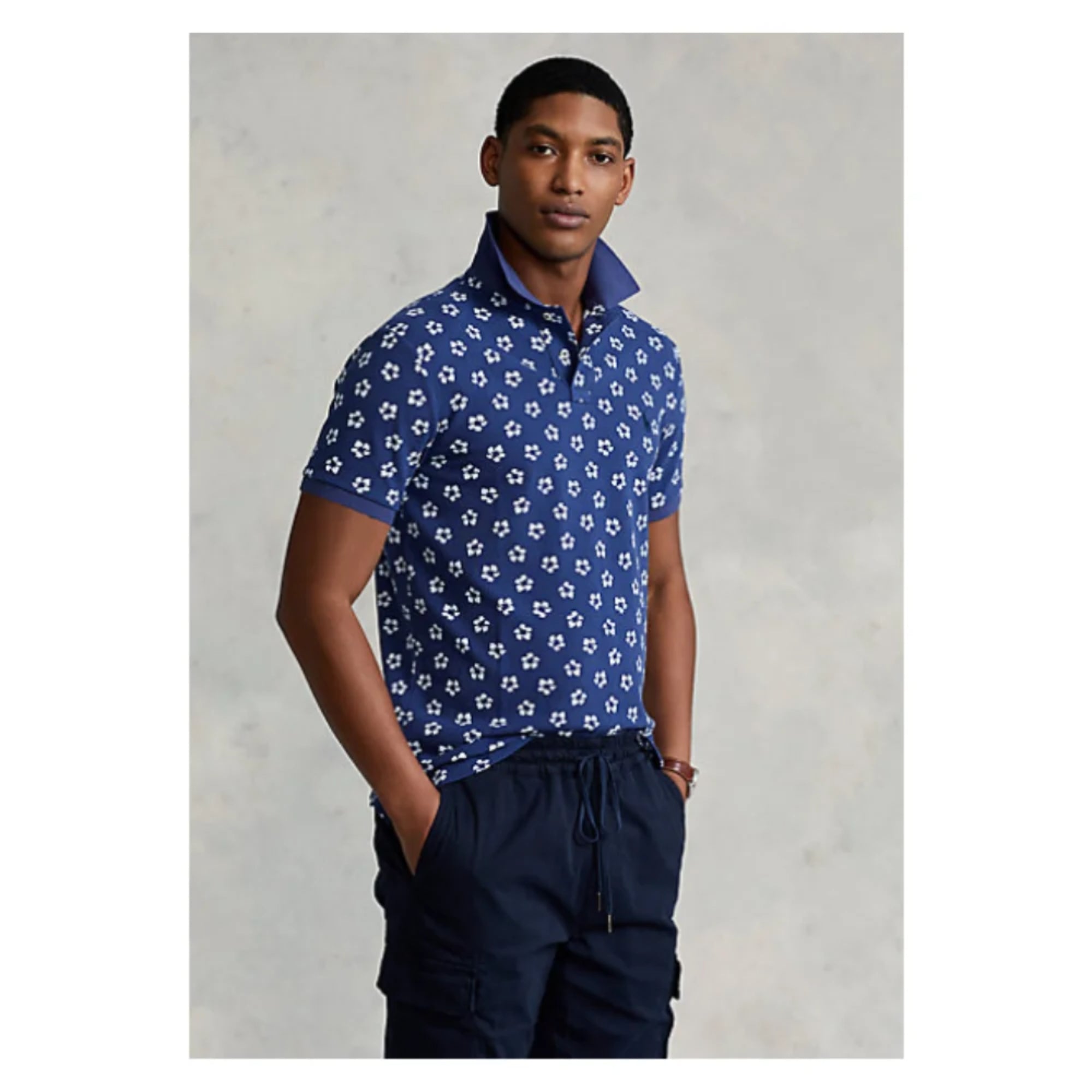 Ralph Lauren Classic Fit Floral Mesh Polo Shirt - Hibiscus Light Navy Size - XL