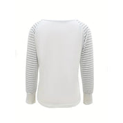 Women's Playful Cartoon Face Print Long Sleeve V-Neck Top - Size Medium