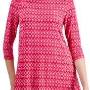 JM Collection Women's Printed Jacquard Swing Top – Claret Rose Combo, XXL