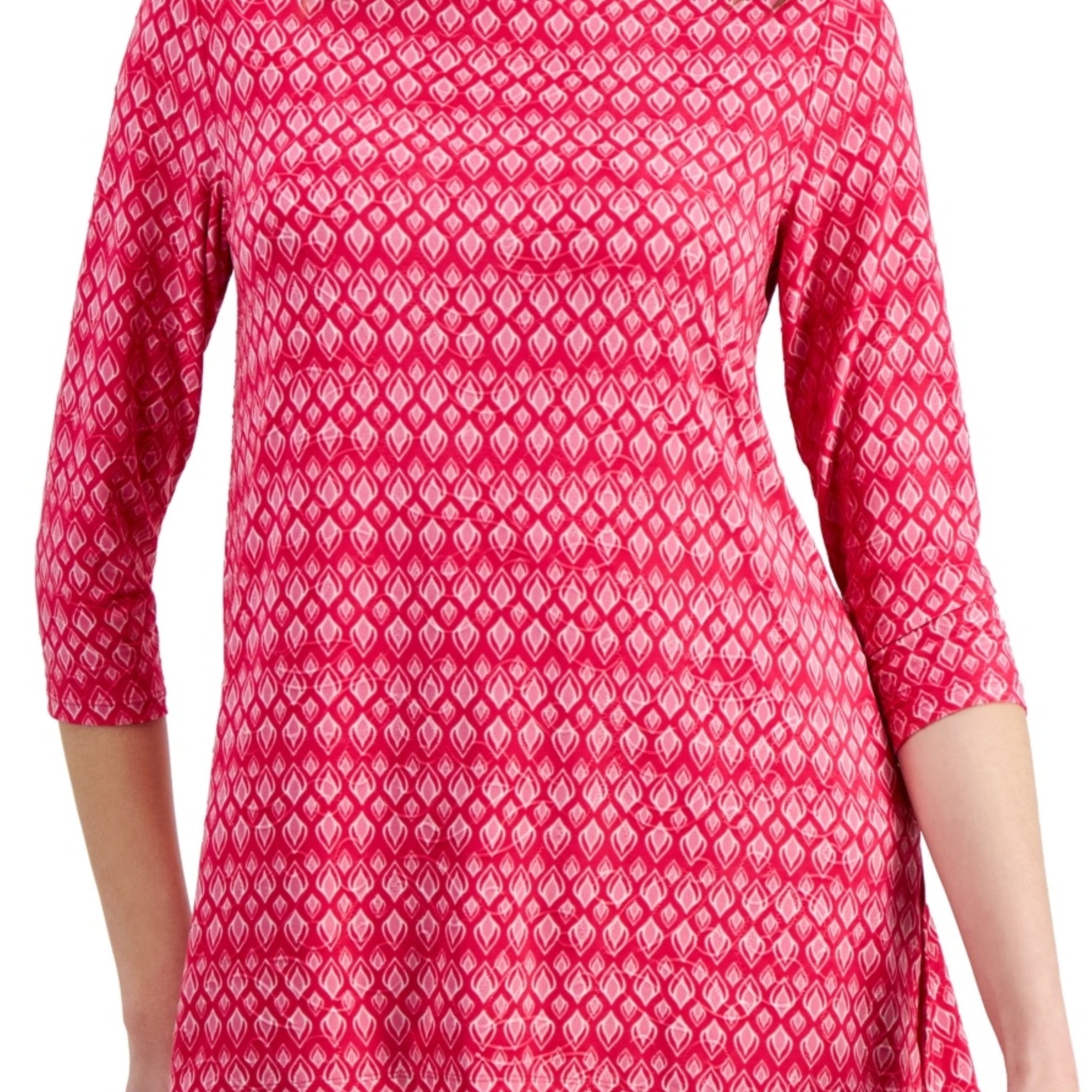 JM Collection Women's Printed Jacquard Swing Top – Claret Rose Combo, XXL