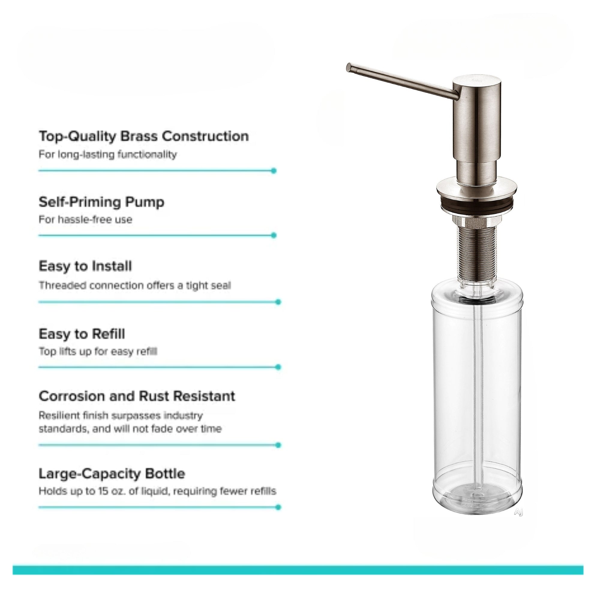 Kraus Kitchen Soap and Lotion Dispenser – Stainless Steel, Brass Construction
