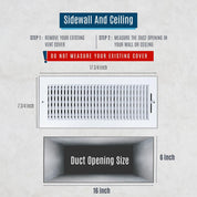 Handua 16x6 Steel Air Supply Diffuser, 1-Way Register Vent Cover Grill for Sidewall and Ceiling, White – Outer Dimensions 17.75" x 7.75"