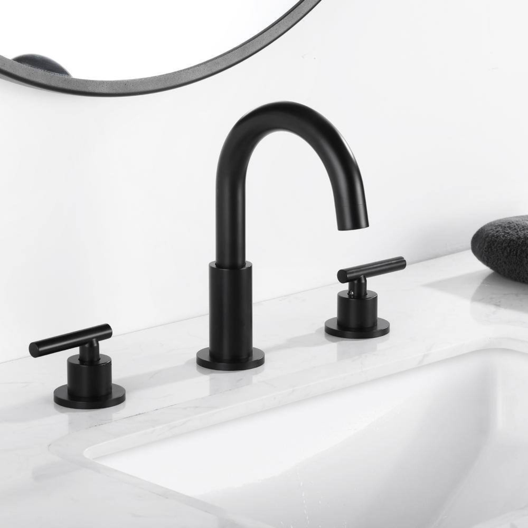 Inner Decor Widespread 2-Handle 3-Hole Bathroom Faucet in Matte Black – 1-Pack (Drain Kit Not Included)