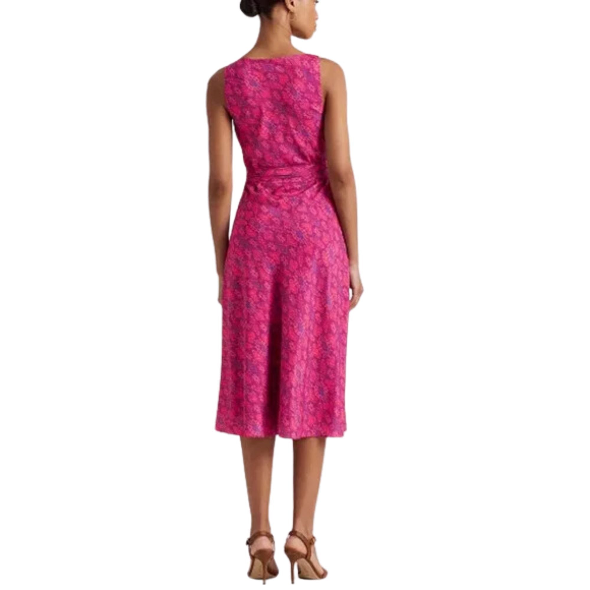 Ralph Lauren Women's Geo-Print Belted Crepe Midi Dress, Fuchsia