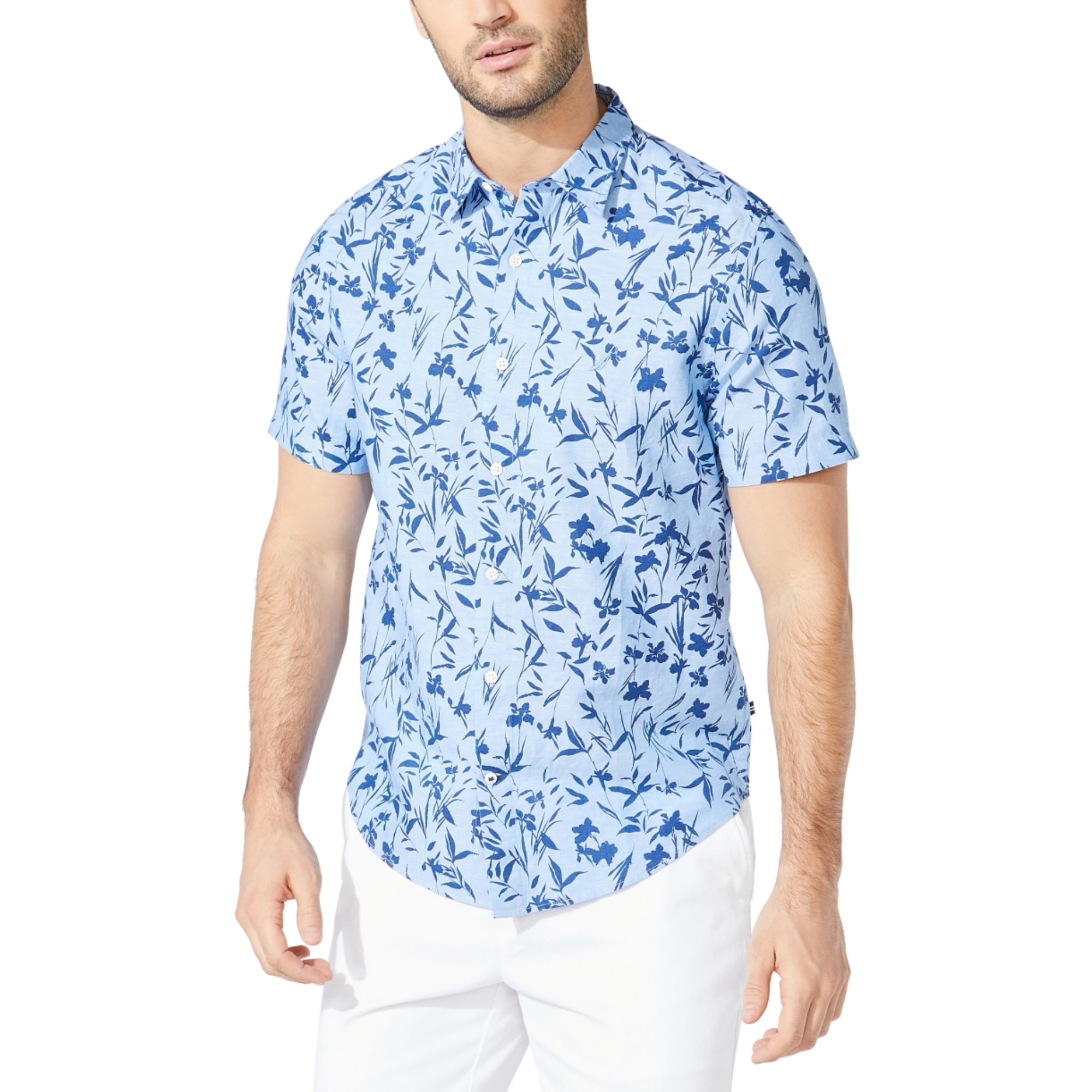Nautica Men's Floral Print Linen Short-Sleeve Shirt – Clear Sky Blue - Size XXL