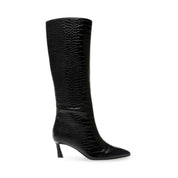 Steve Madden Women's Lavan Croc-Embossed Leather Kitten Heel Boots – Black, Size 5.5 M
