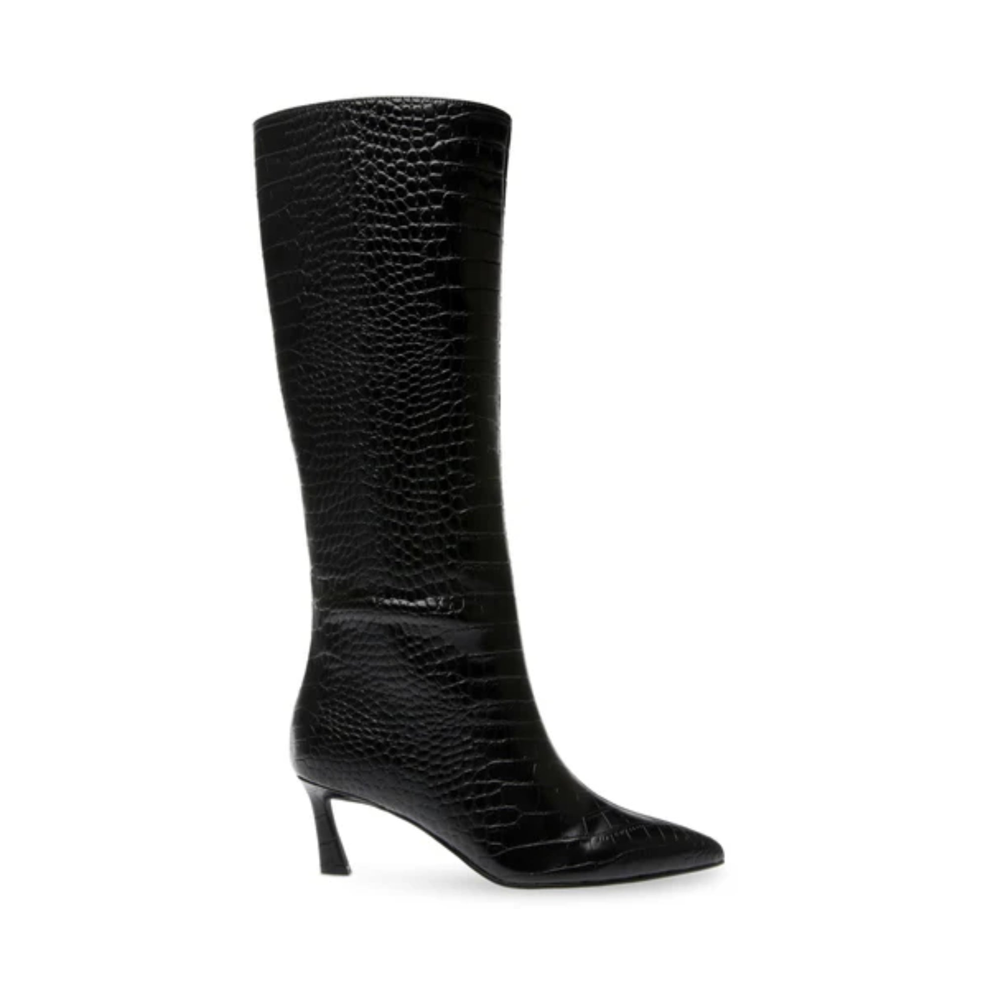 Steve Madden Women's Lavan Croc-Embossed Leather Kitten Heel Boots – Black, Size 5.5 M