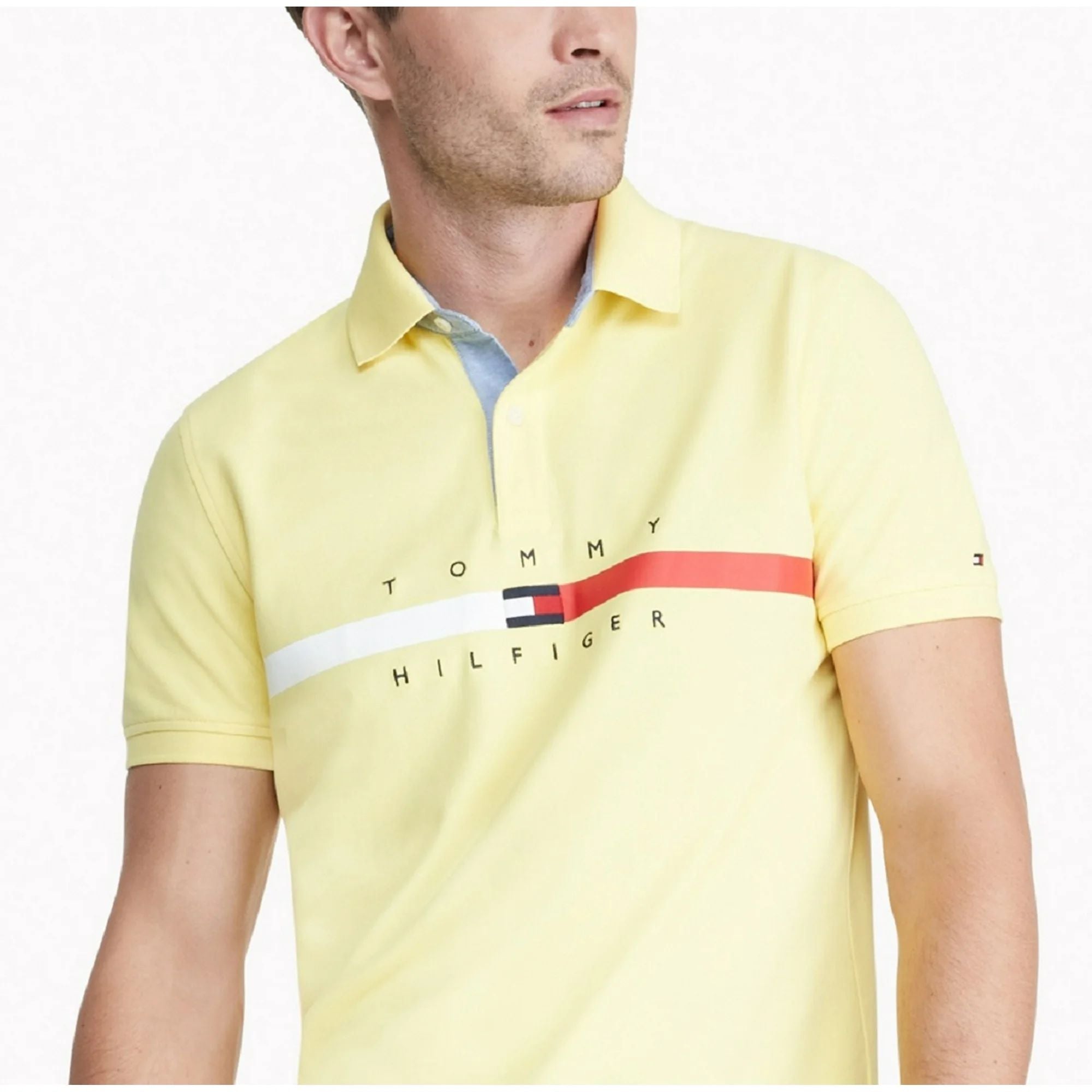 Tommy Hilfiger Men's Custom Fit Short Sleeve Polo Shirt, Yellow - XL