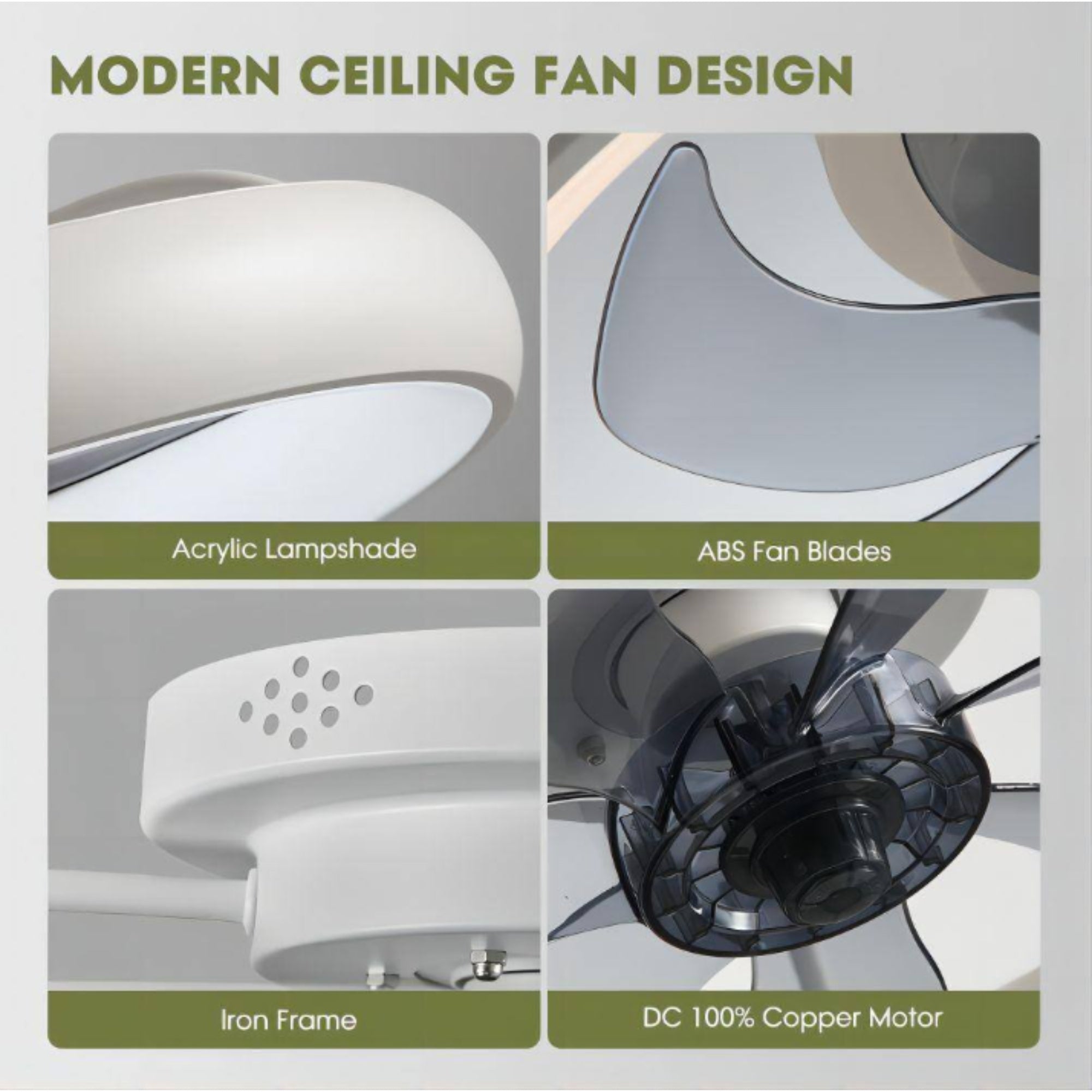 20 in. LED Indoor White Low Profile Ceiling Fan with Light – Semi Flush Mount Bedroom Lighting