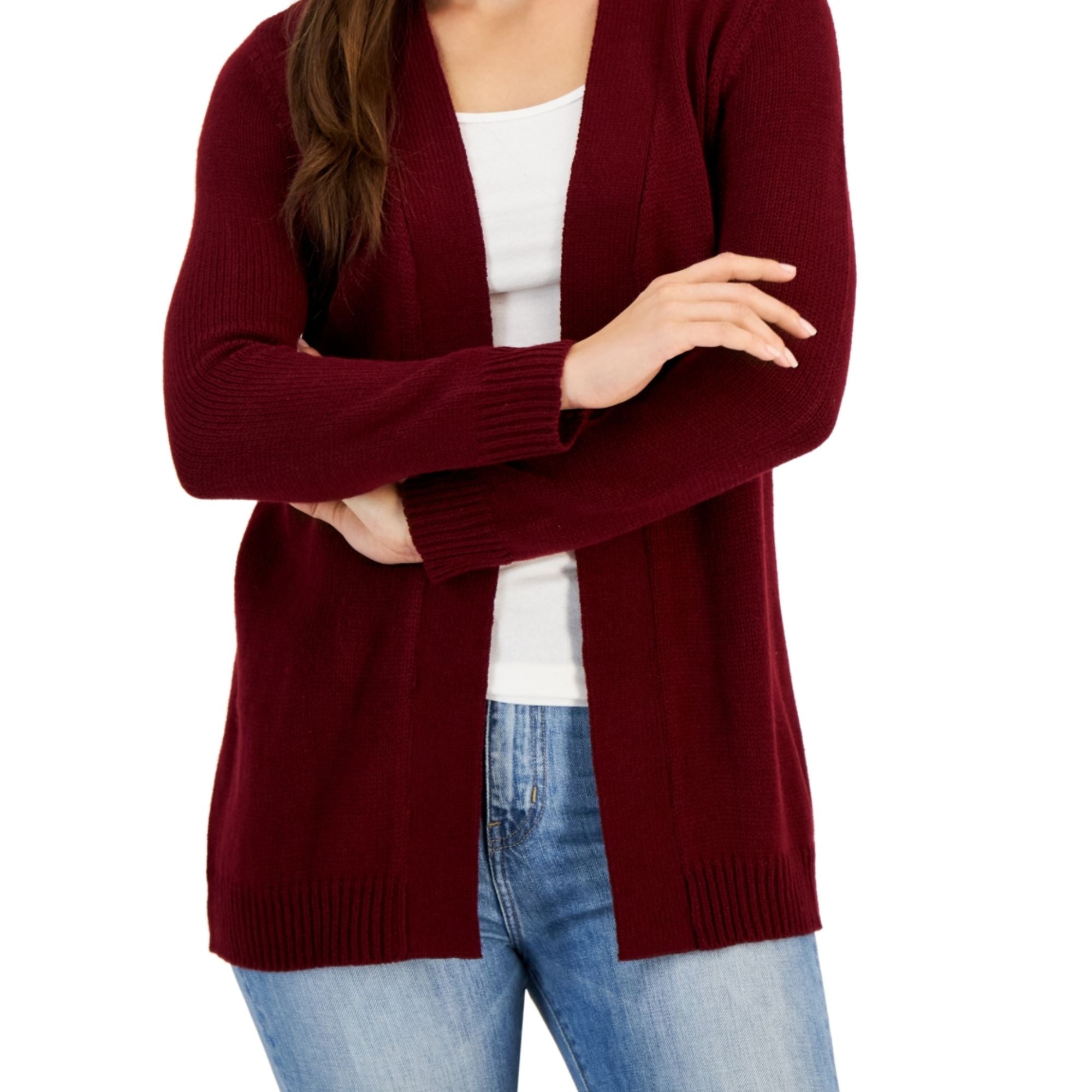 Karen Scott Petite Open-Front Cardigan - Merlot, Petite Medium