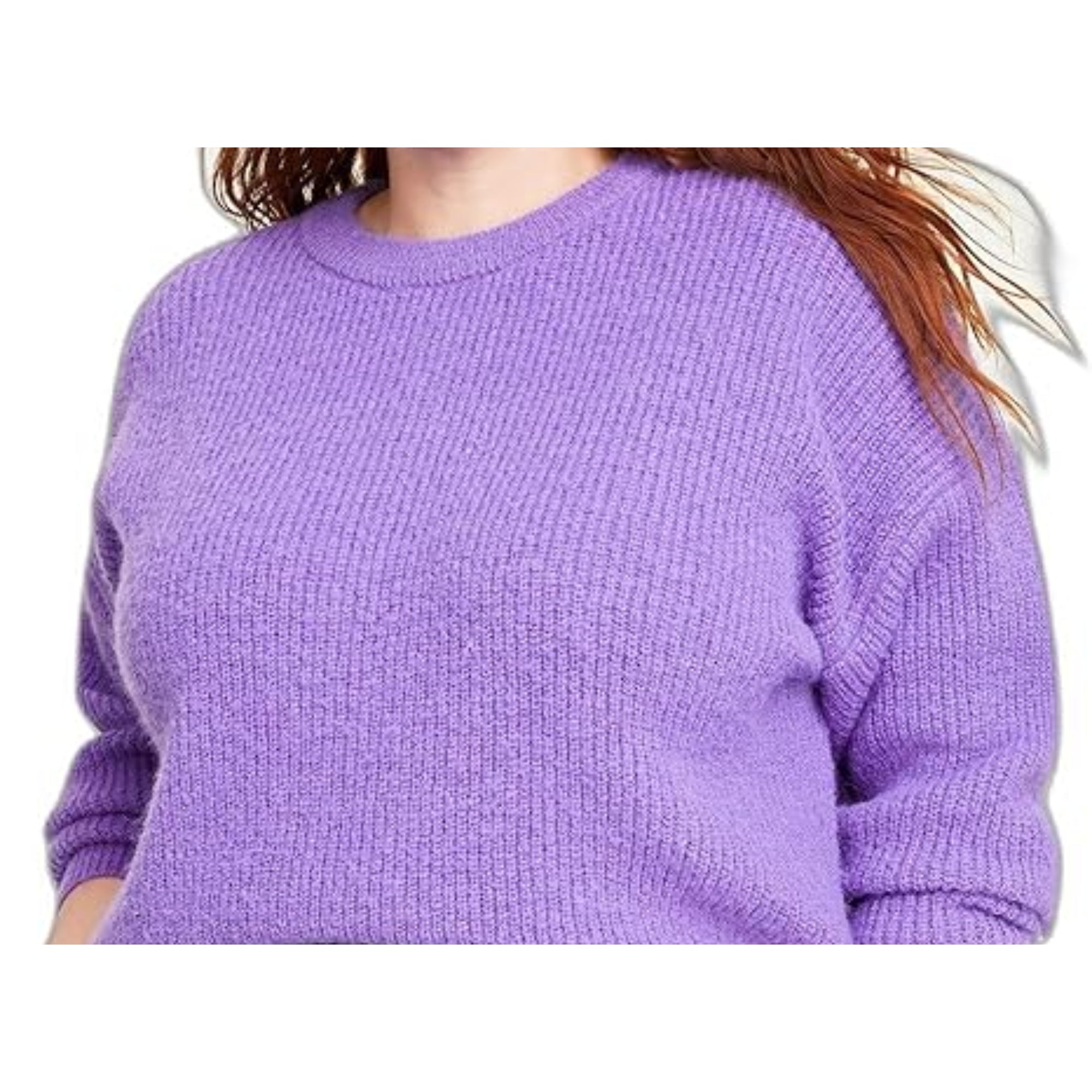 On 34th Women's Plus Size Chunky-Knit Crewneck Sweater – Bright Iris Purple, Size 3X