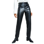 Bar III Women's Faux-Leather Straight-Leg Pants – Deep Black, Size 10