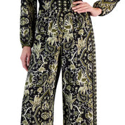 JM Collection Women's Medallion Melody Wide-Leg Satin Pants – Deep Black XL