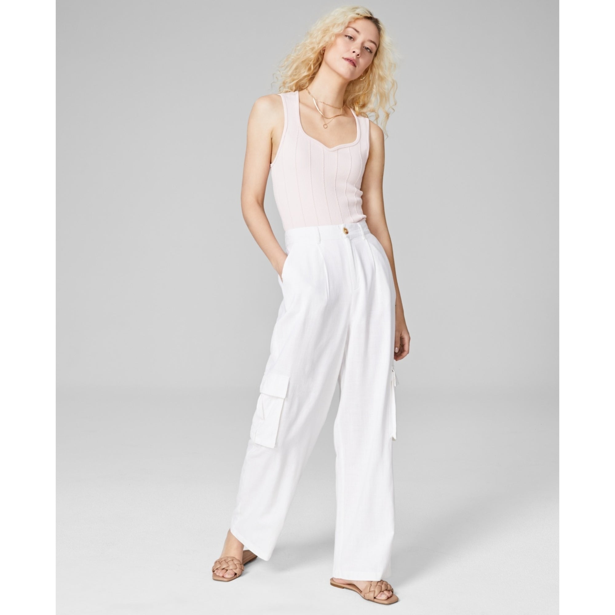 And Now This High-Rise Linen Blend Cargo Pants – White, Size - M