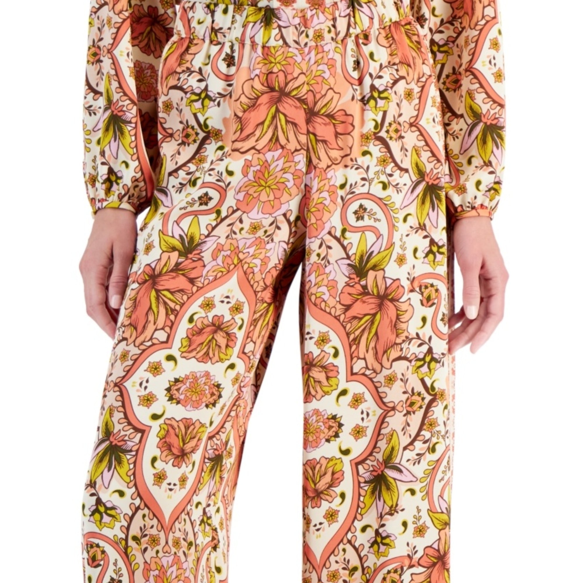 JM Collection Women's Medallion Melody Wide-Leg Satin Pants – Regular & Petite, M