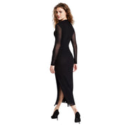 Bar III Women's Mock-Neck Side-Slit Mesh Midi Dress – Deep Black, Size - XS
