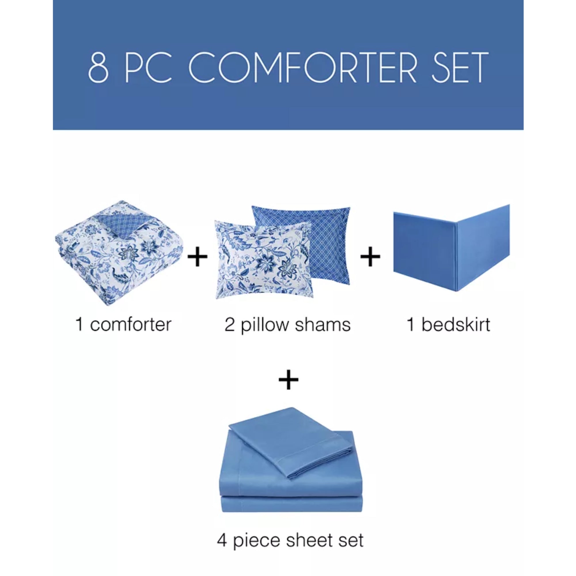 Diana 8-Piece Reversible Full Comforter Set - Blue