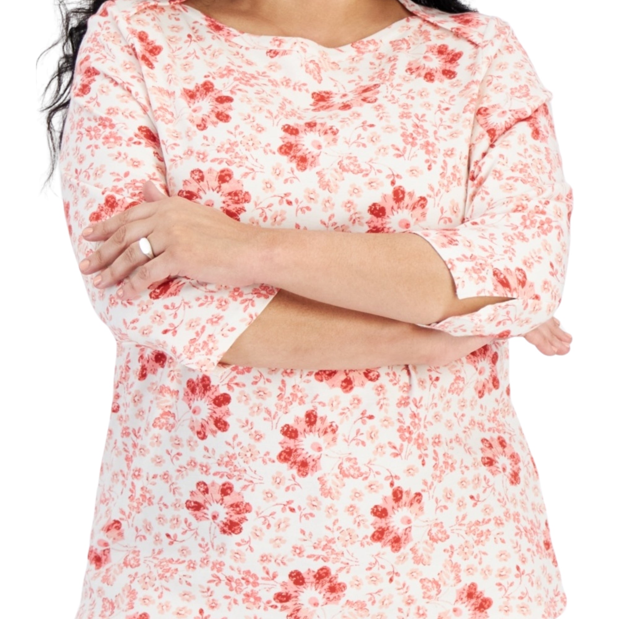 Style & Co Plus Size Printed Pima Cotton 3/4-Sleeve Top – Pottery Shitake, 0X