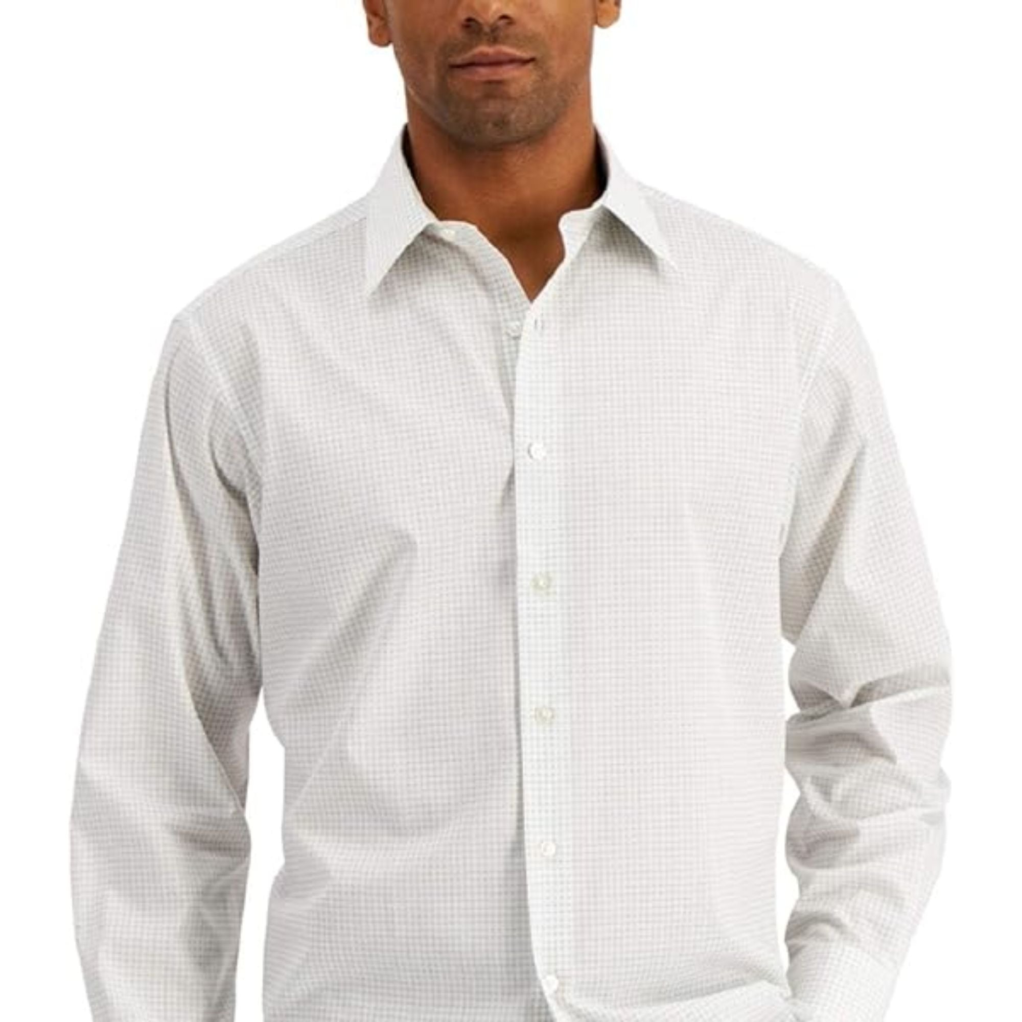 Club Room Men's Essential Check Button Down Dress Shirt in Gray - Medium