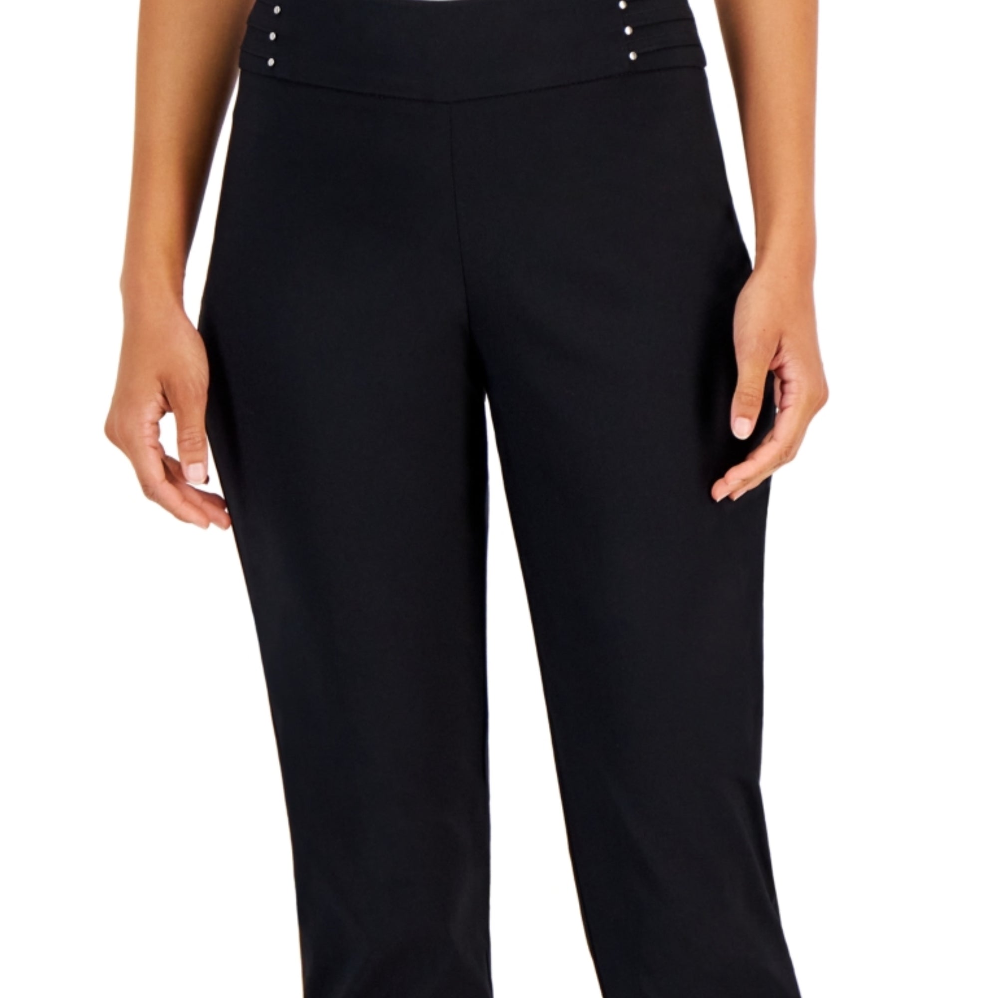 JM Collection Studded Pull-On Tummy Control Pants – Deep Black, Regular & Short Lengths, Small