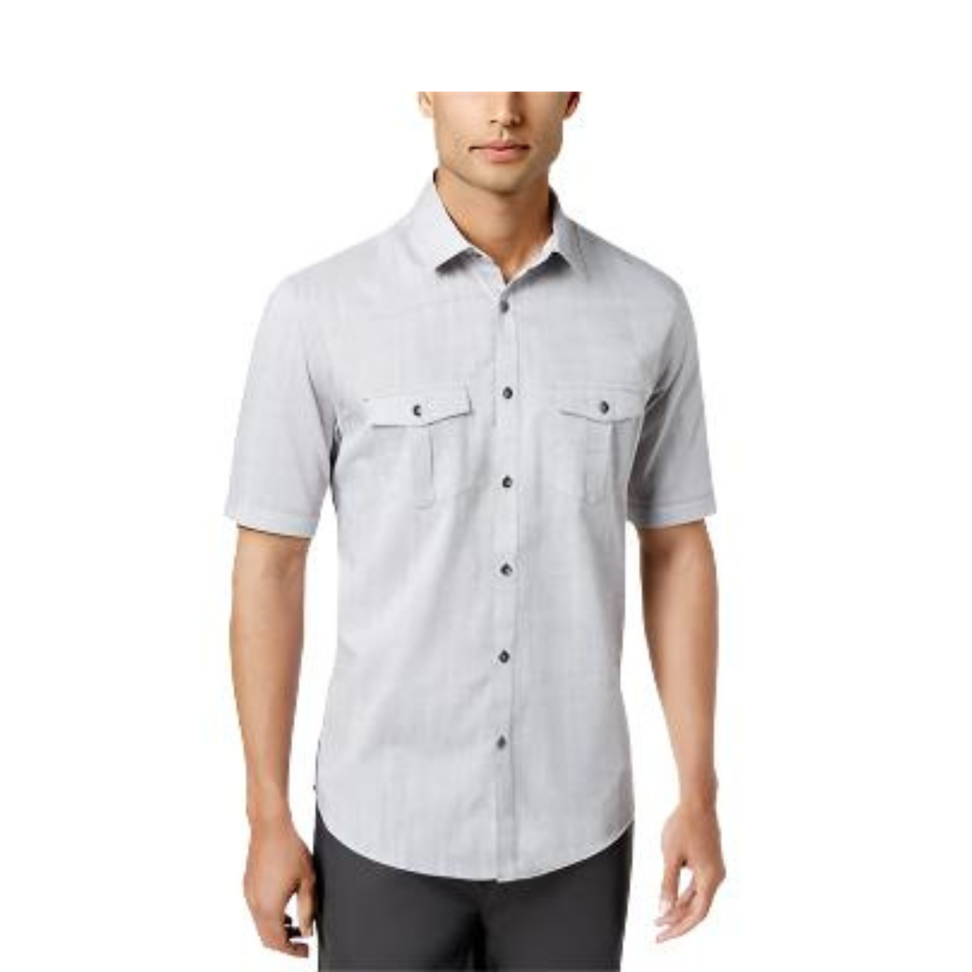 Alfani Men’s Shirt Bundle – Light Gray Short Sleeve + Purple Slim Fit Geo Dress Shirt – 2-Pack - Size Small