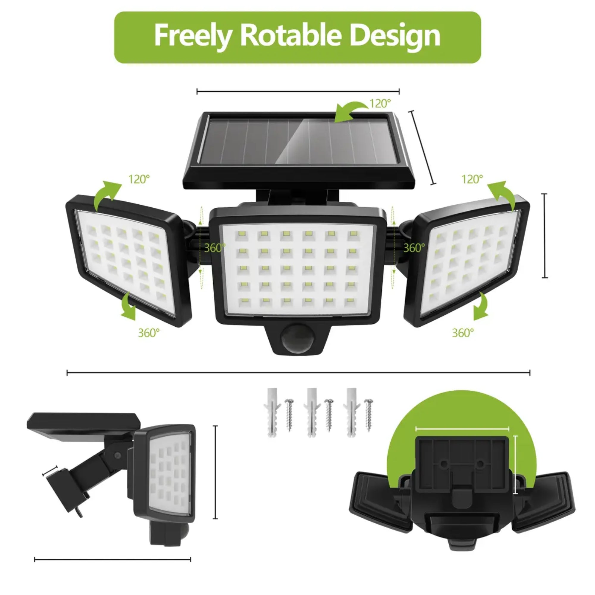 Pinegreen Lighting 1500 Lumen 3-Head Solar Security Motion Light