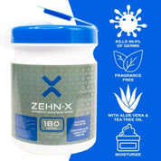 ZEHN-X 180 Count Canister Hand Wipes made with Tea Tree Oil and Aloe Vera Pack of 6