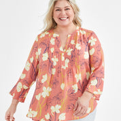 Style & Co Plus Size Printed Pintuck Blouse - Tulip Coral - Size 1X