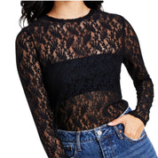 Bar III Women's Lace Long-Sleeve Bodysuit – Deep Black, Size XL