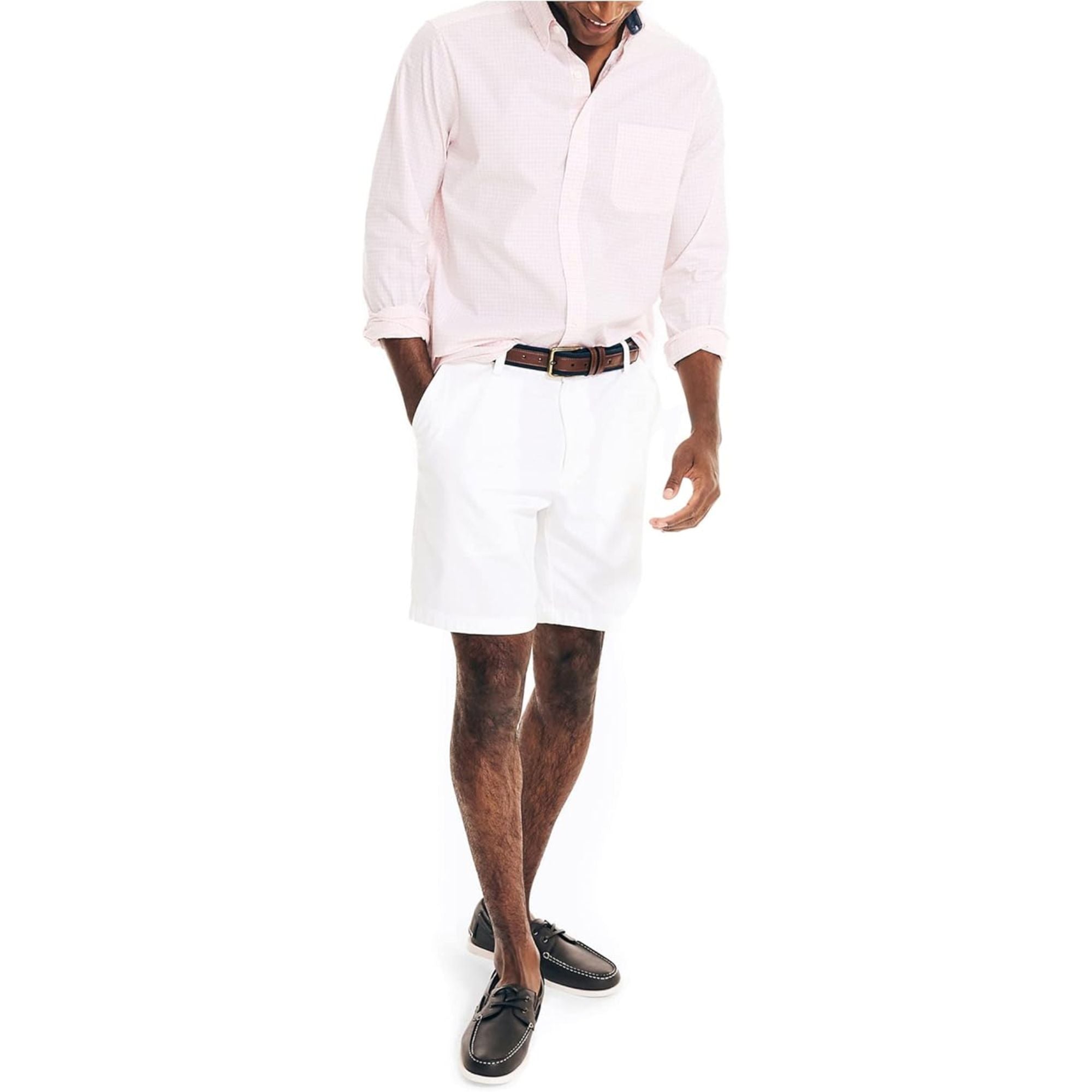 Nautica Men's Check Print Classic Fit Button-Down Shirt, Pink - Large