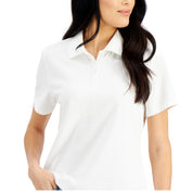 Karen Scott Cotton Short Sleeve Polo Shirt - Bright White XL