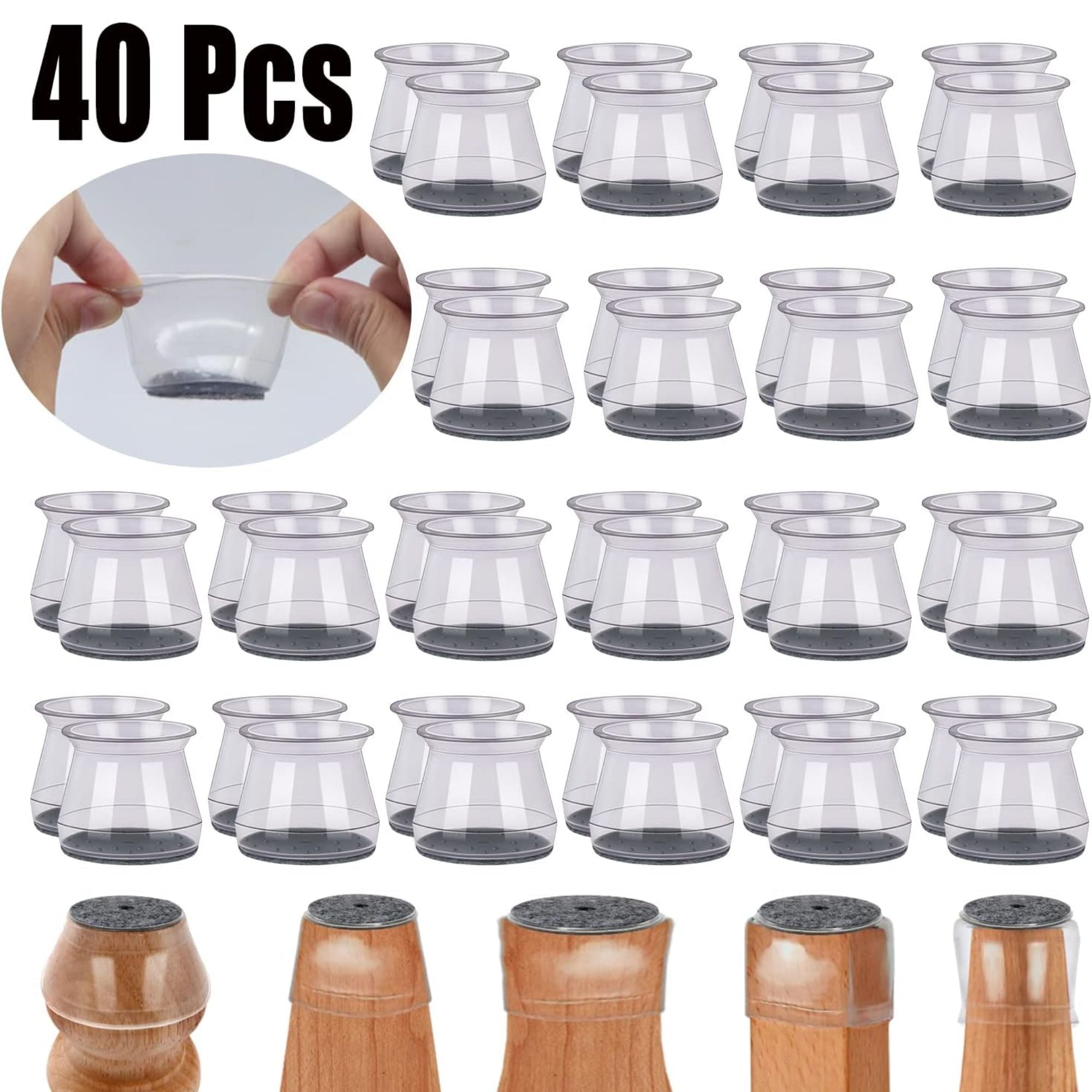 BUMACO 40Pcs Chair Leg Floor Protectors for Hardwood Floors, Silicone Pads Covers (Universal L Clear Fit 1.3"-2")