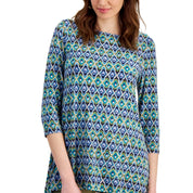 JM Collection Women's Geo-Print Jacquard Swing Top – Seafrost Combo, M