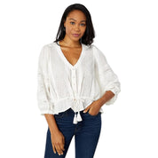 Lucky Brand Women's 3/4-Sleeve Eyelet Top – Ivory, Size Small